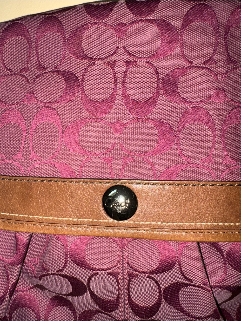 Coach Plum Signature Canvas Shoulder Bag with Brown Leather Trim - Picture 2 of 5